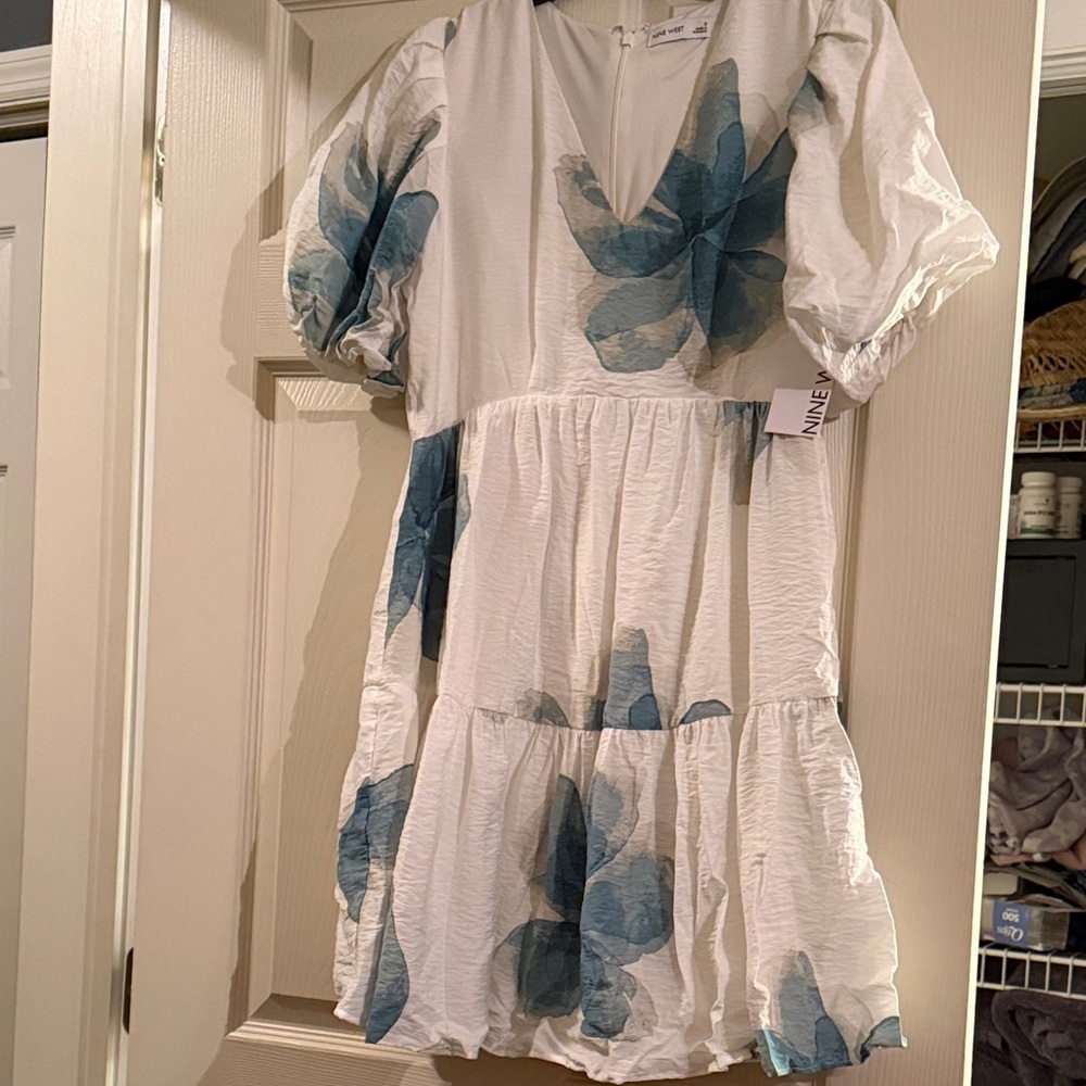 Nine West White and Blue Floral Dress